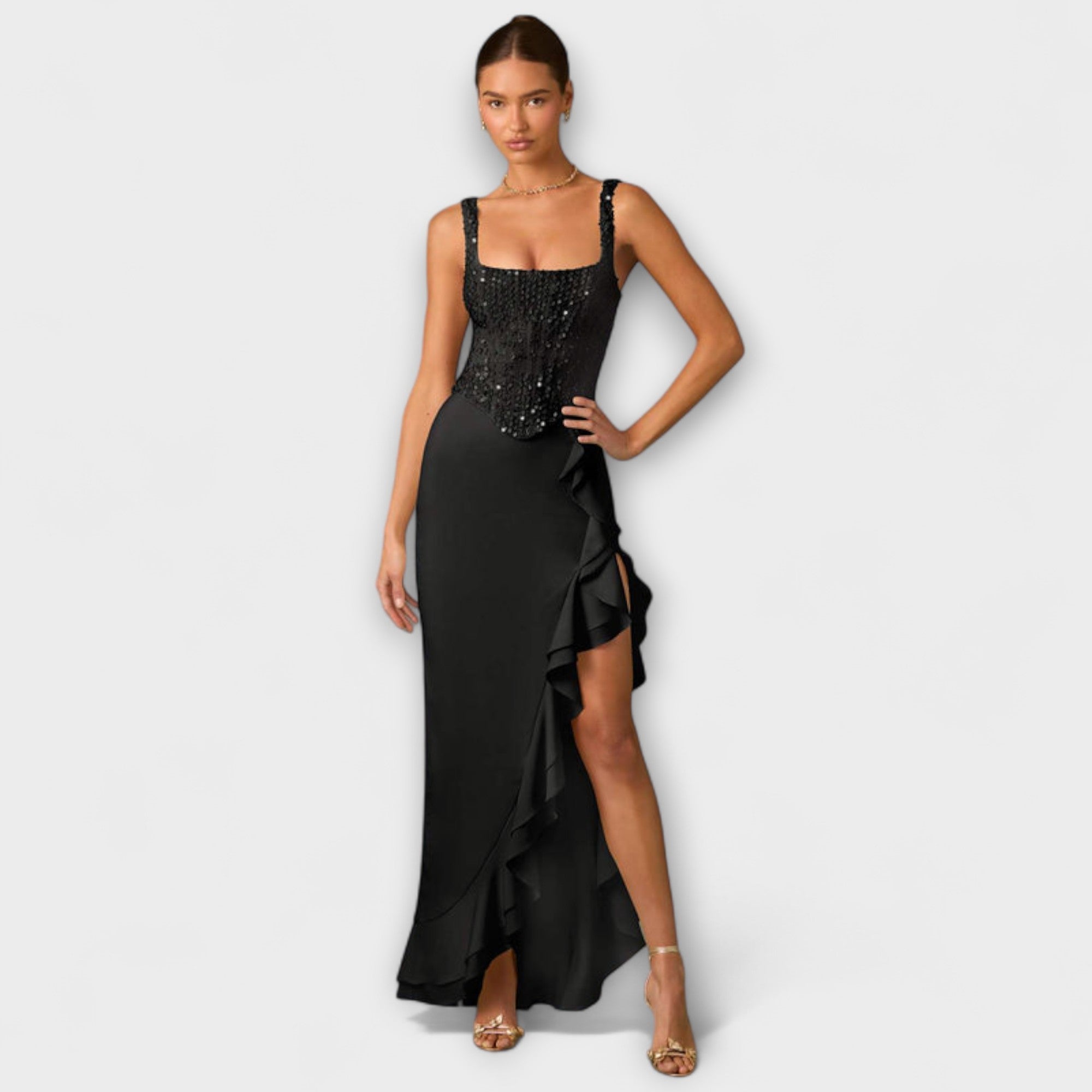 Bella - Rüschensatin-Korsettkleid
