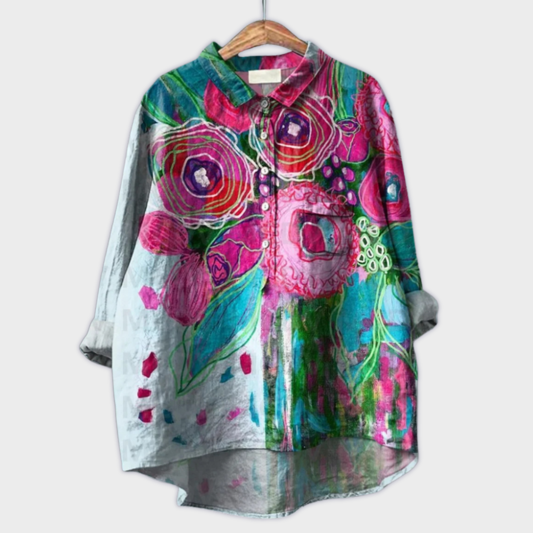 Magdalena - Handgemachte Damenbluse mit floralem Design