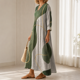 Edeltraud™ | Elegantes Boho-Kleid mit abstraktem Muster in Olivgrün