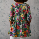Nora | Lange Bluse aus Leinen mit floralem Gartenmuster