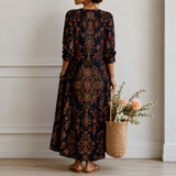 Trudi™ | Elegantes Boho-Kleid mit Orient-Ornament in Navy