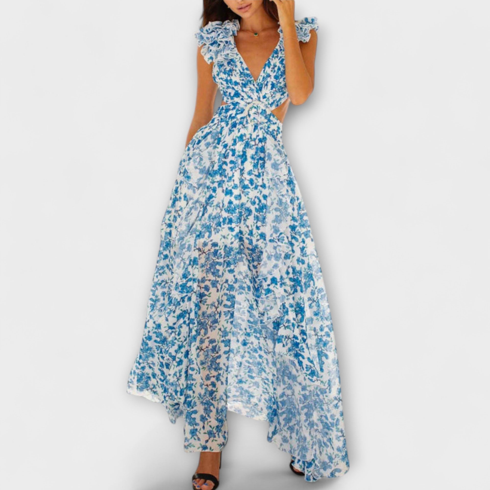 Elin - Maxikleid mit Rüschensäumen und Cut-Out-Details