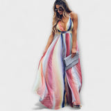 Mehrfarbig Gestreiftes Damenkleid mit V-Ausschnitt