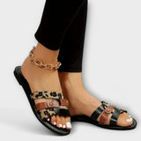 Kreuzband Sandalen mit Leopardenmuster
