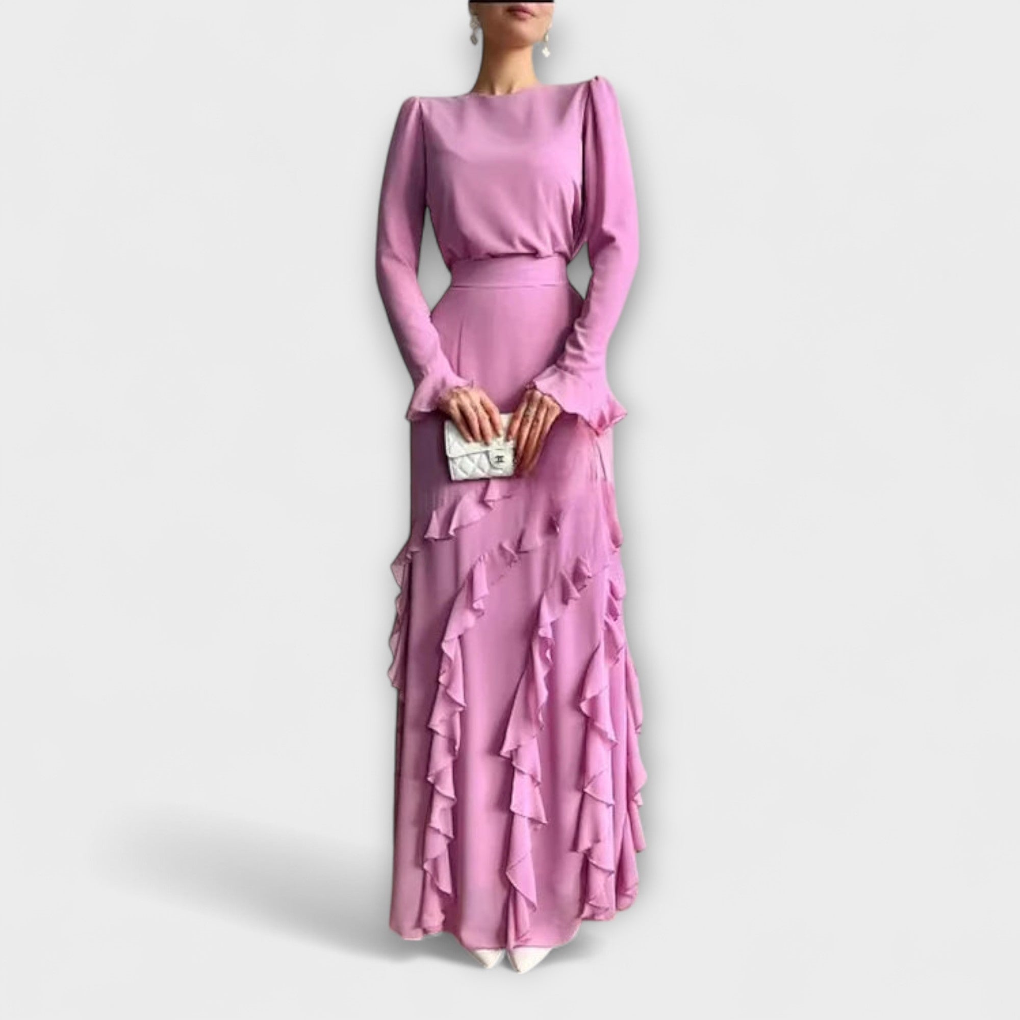Fallon - Slim Fit Langkleid mit dreidimensionalen Rüschen